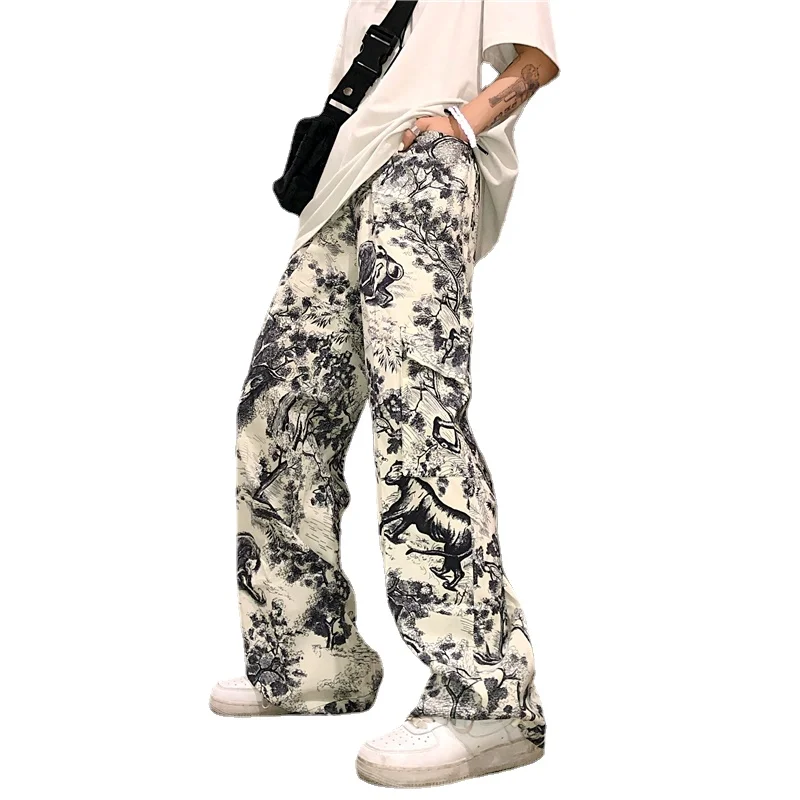 Harajuku Wijde Pijpen Cargo Broek Streetwear Vrouwen Koreaanse Stijl Punk Inkt Graffiti Broek Pantalones Mujer Vintage Tie Dye Hip Hop