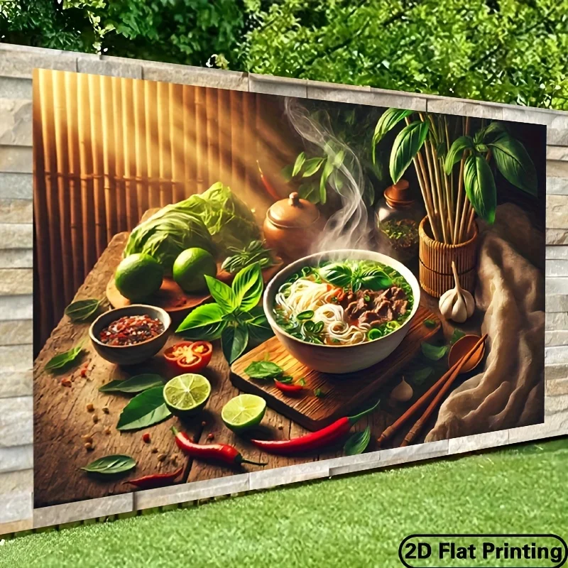 1pc2Dflat Pared de fondo de fideos de arroz vietnamita, pancarta multifuncional para decoración del hogar, No requiere fuente de alimentación