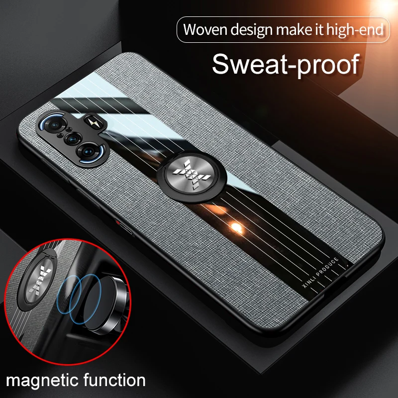 For Xiaomi Redmi K40 Gaming Case Ring Holder Fabric Cloth Cover Soft Frame Magnetic Phone Case On For Redmi K40 Gaming Edition