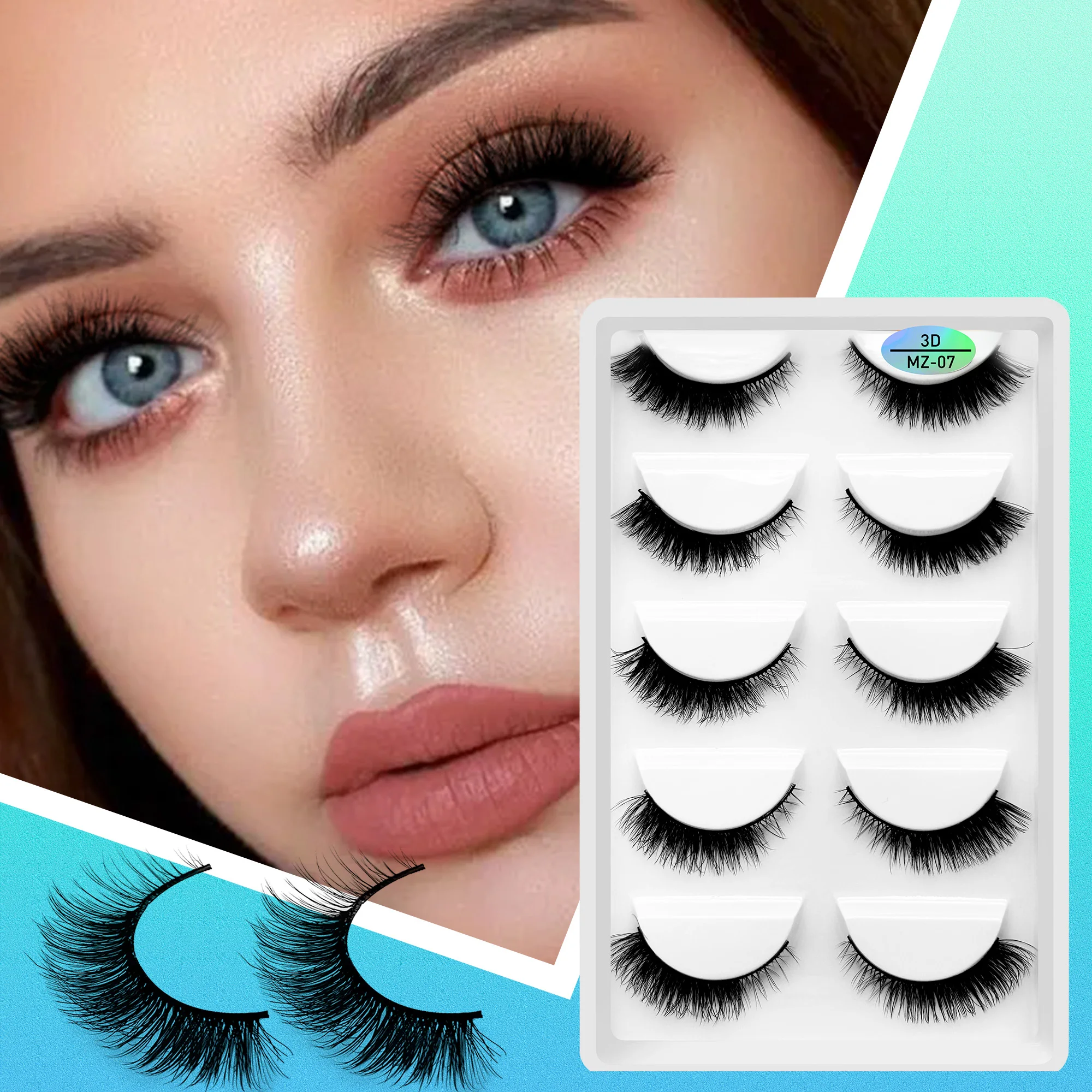 رموش المنك المتوسطة الرموش الصناعية طويلة 5 زوج/حزمة ثلاثية الأبعاد مجعد سميكة رموش بالمنك بالجملة نظرة طبيعية مثل لاش تمديد #1