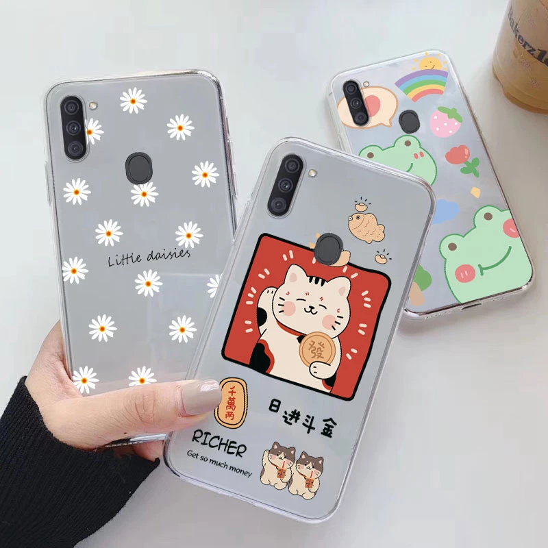Чехол для телефона Samsung Galaxy A11 M11, мультяшная задняя крышка, Прозрачный мягкий силиконовый Модный цветочный чехол для Samsung A 11 M, милый