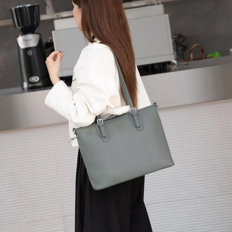 

New Trend Retro Solid Color Genuine Leather Underarm Bag Simple Women Large Capacity Shopping Travel Elegant Unisex Tote Bags