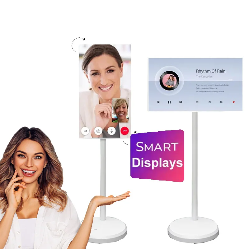 21.5 Inch Portable Smart TV On Wheels With Interactive Touchscreen LCD Display Mobile Tablet For Live Streaming Conference