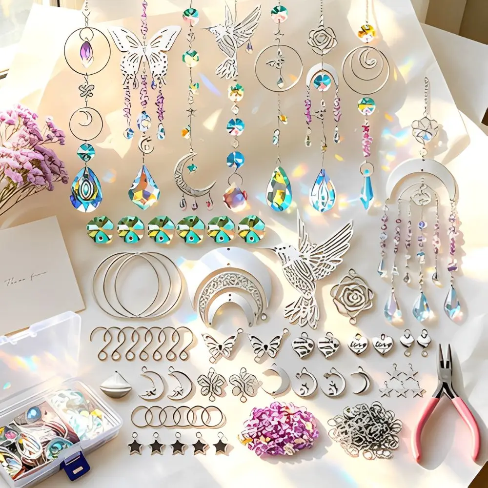 400pcs Rainbow Prism Suncatcher DIY Supplies Kit, Moon Metal Charms, Handmade Window & Car Hanging Decor Craft Accessories YMY