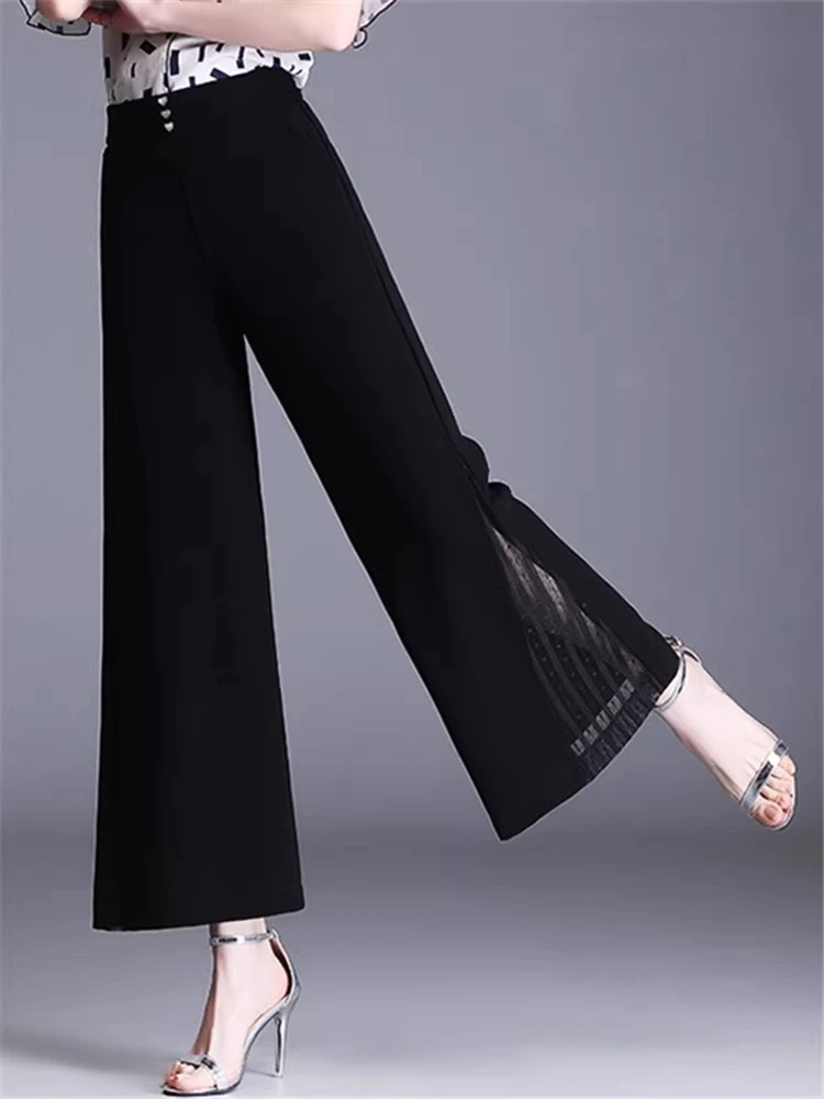 

Широкие брюки с высокой талией, женские летние тонкие шифоновые драпированные брюки с девятью точками, свободный крой, повседневные брюки прямого кроя