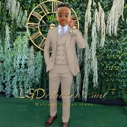 Children's beige suit 3-piece suit, custom wedding birthday boy formal suit 3-16 years old boy tuxedo (jacket + vest + trousers)