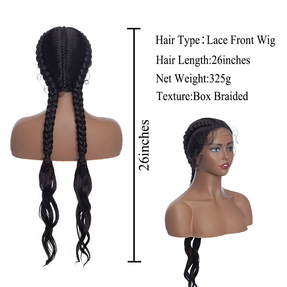 My-Lady Wig kepang renda depan wanita, Wig sintetis 26 inci hitam pirang panjang untuk wanita, rambut kepang Brasil Amerika