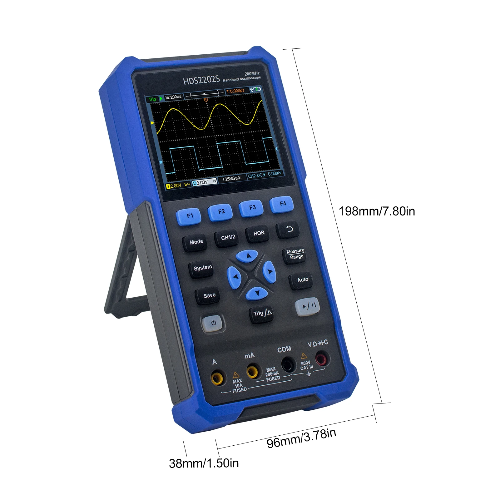 OWON HDS2202S 3 in 1 Handheld Digital Oscilloscope Multimeter Waveform Generator 200MHz 1GSa/s Dual Channels Oscilloscope True