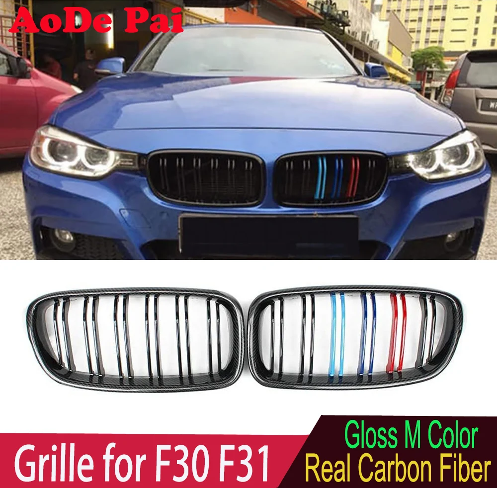 

3K Twil Real Carbon Fiber Front Kidney Grille Mesh Hood For BMW 3 Series F30 F31 316i 318i 320i 335i 2012-2018 Gloss M Color