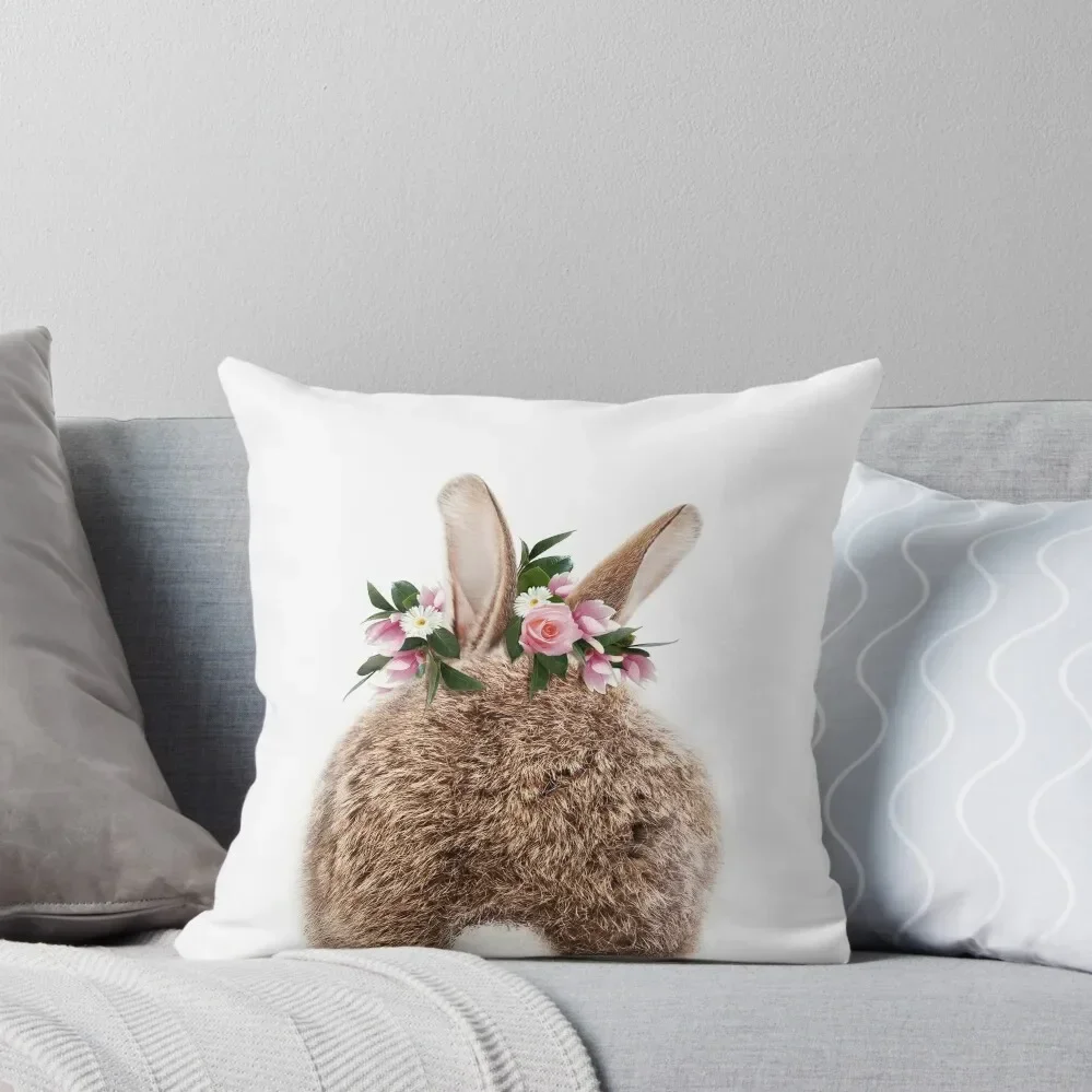 

Bunny Tail, Baby Rabbit With Flower Crown, Baby Animals Art Print by Synplus Throw Pillow Pillows Aesthetic Pillow