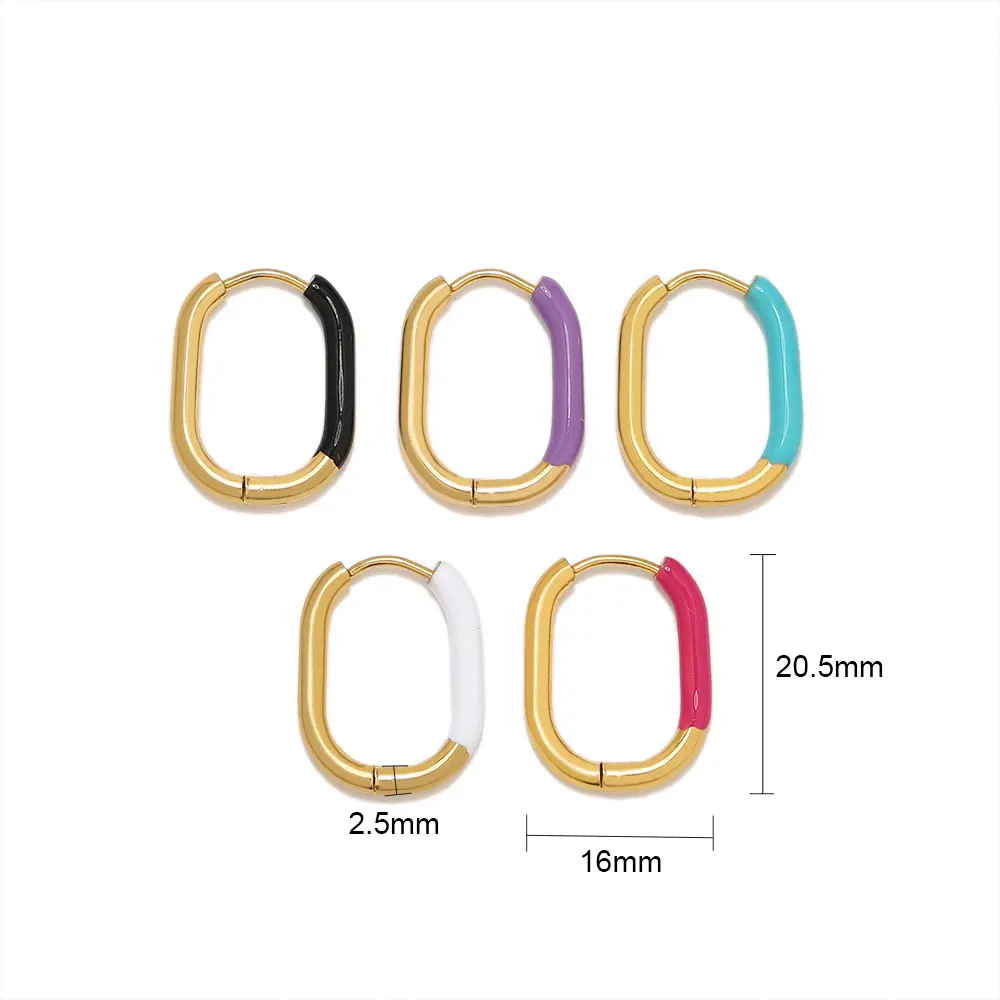 1Pair Stainless Steel Colorful Enamel Geometry Hoop Earrings Piercing Earrings for Women Charm Earrings Jewelry Gifts Wholesale