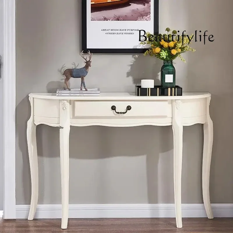 

O Консольный шкаф из массива дерева, светильник для вестибюля, роскошный полукруглый настенный стол для крыльца, простая декоративная мебель в европейском стиле