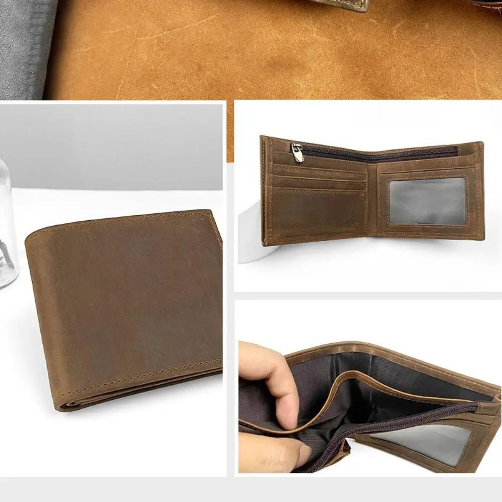 Retro Vintage Genuine Leather Wallet Handmade Slim Design Short Wallet Lightweight Multi-Card Slot Coin Purse Business