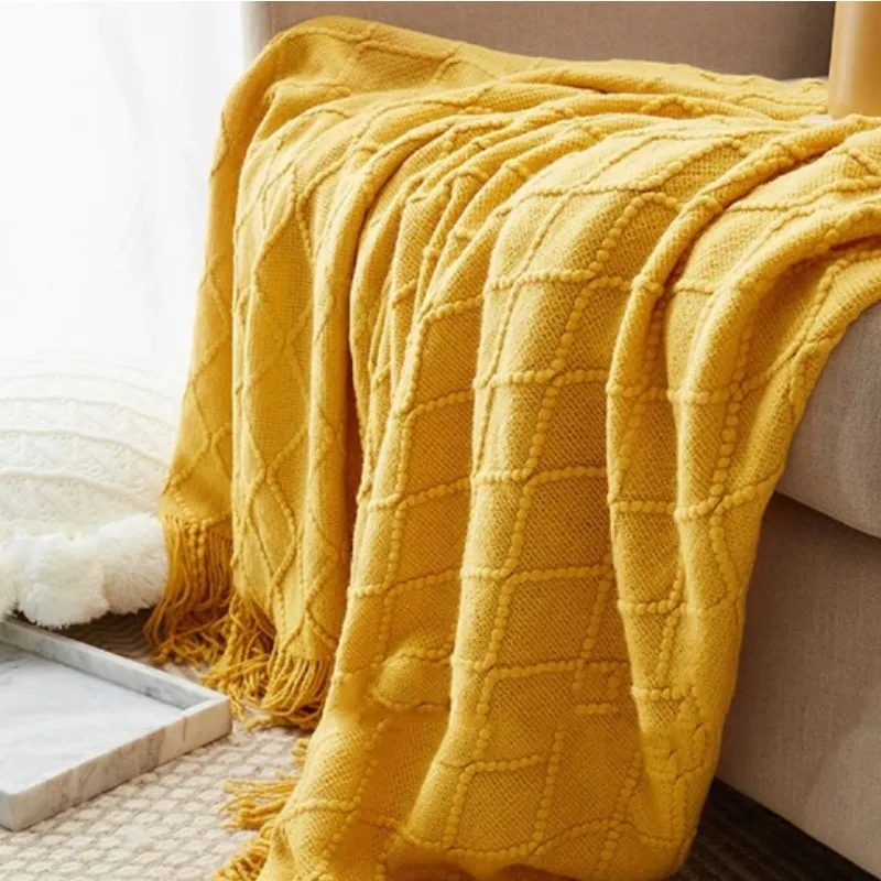 Luxury Oversized Fluffy Knitted Blanket Four Seasons Sofa Bed Double Bed Knee Nap Yellow Blankets Home Decor ThanksgivingGift