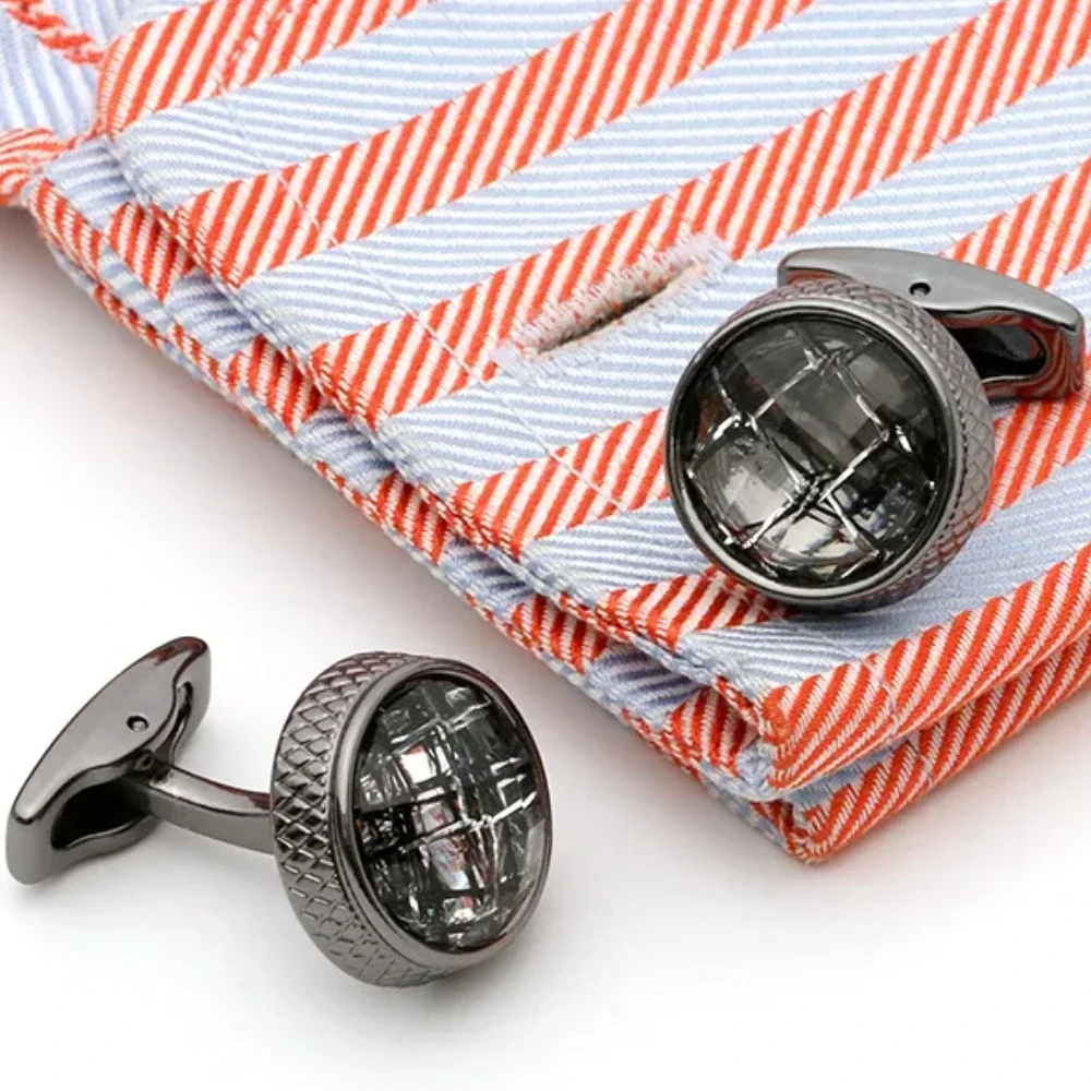 Fashionable Men Cufflinks Cuff-link French Style Gun Gray Round Shirt Dress Cuff Buttons Business Wedding Accessories