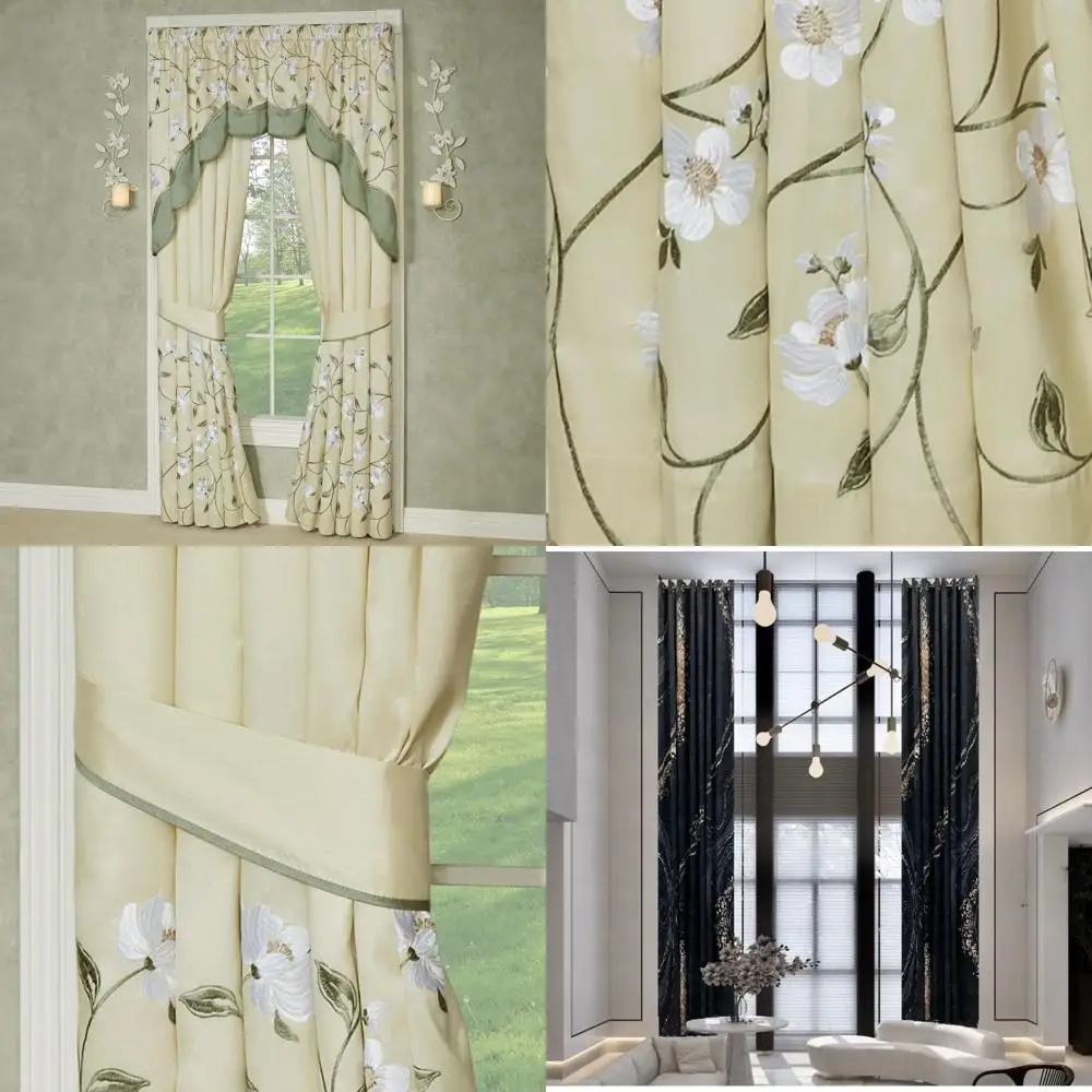 ผ้าม่านตกแต่งหน้าต่างลายสวนหรูหรา: ผ้าโพลีเอสเตอร์เนื้อผ้าไหมเทียมอย่างดี พร้อมลายปักดอกแมกโนเลีย - โทนสีวานิลลา สวยสง่า