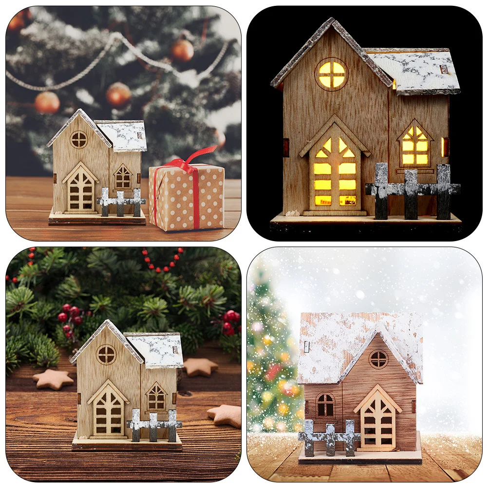 

2Pcs Wooden LED Glowing Cabin House Christmas Decoration Desktop Ornament Cabin Decor Luminous Home Ornament Warm Party