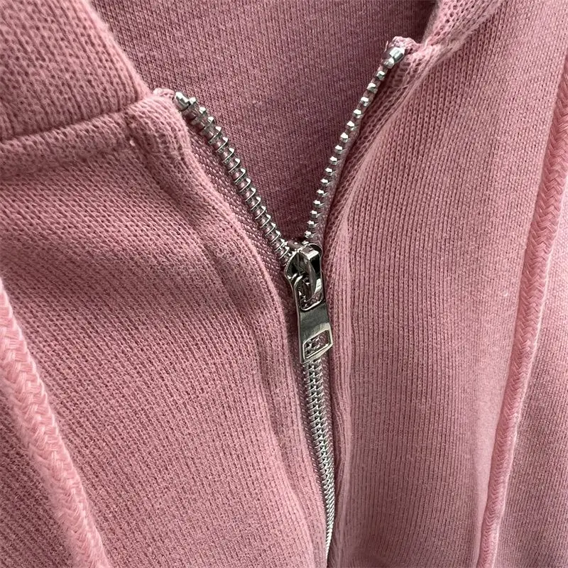 Hooded Hoodies Women Double-zippers Lace-up Solid Long Sleeve Casual Sweatshirts Spring New Tops Tender All-match Simple Fashion