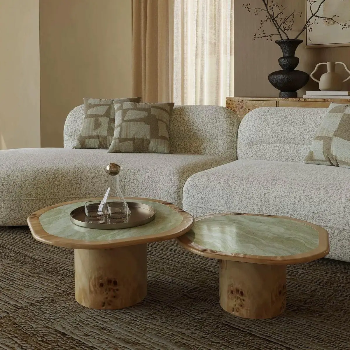 LMM French antique tree tumor creative solid wood living room coffee table combination cloud marble
