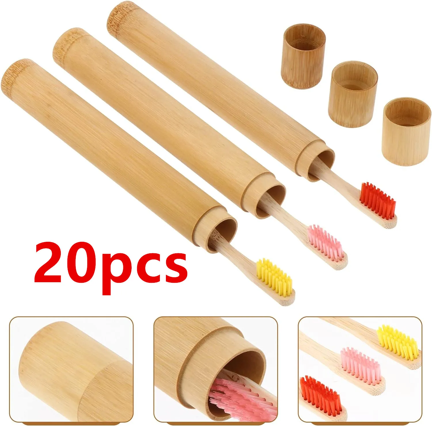 20Pcs Eco-friendly Bamboo Toothbrush Holder Empty Portable Reusable Toothbrush Container Biodegrade Eco Tube for Travel Trip