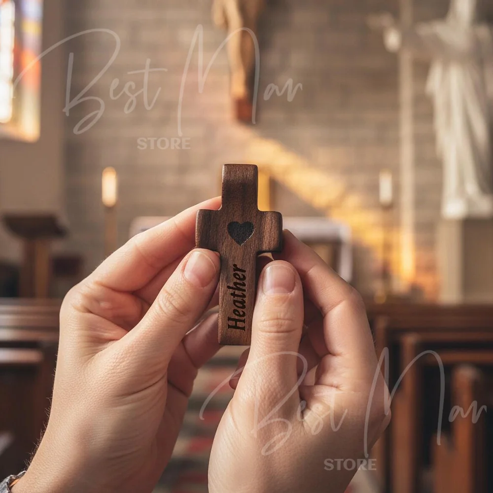 Croix de prière de poche en bois personnalisée, soulagement du Stress, croix portative chrétienne de pâques, cadeaux d'encouragement, gravure du nom