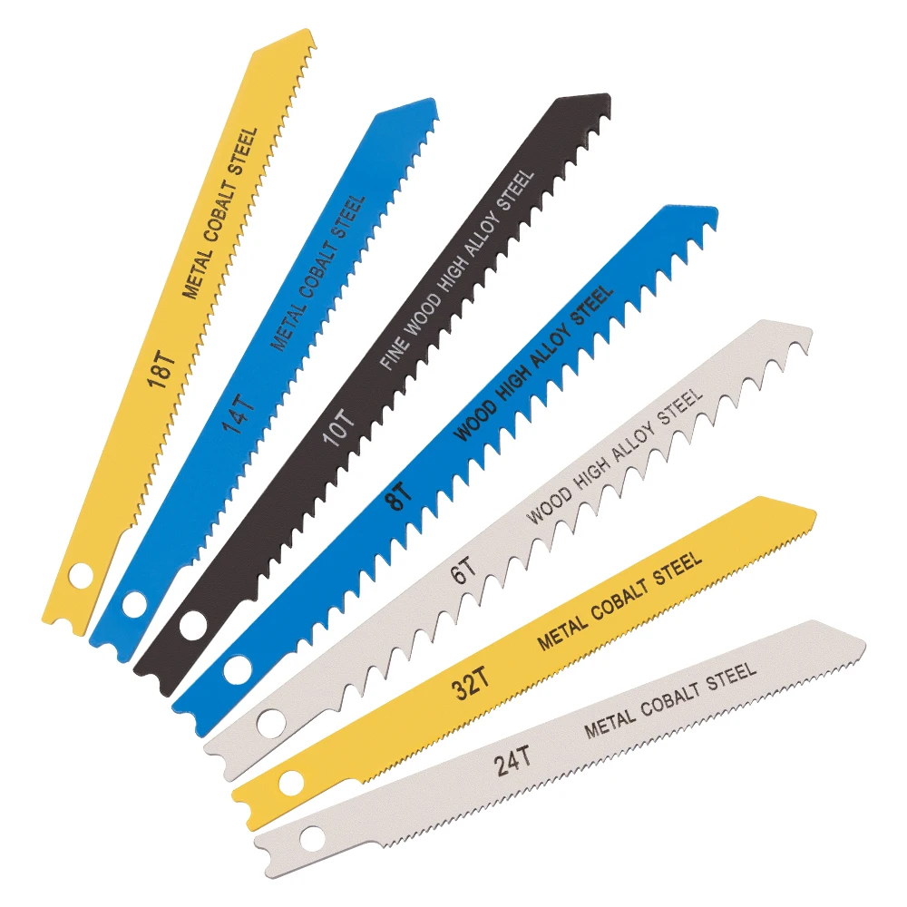 AURWOF 1 pieza 7 piezas hojas de sierra de calar con vástago en U 68/100mm T6-T32 hojas de sierra de calar de acero/madera surtidas para herramientas de corte JIG02T7AT