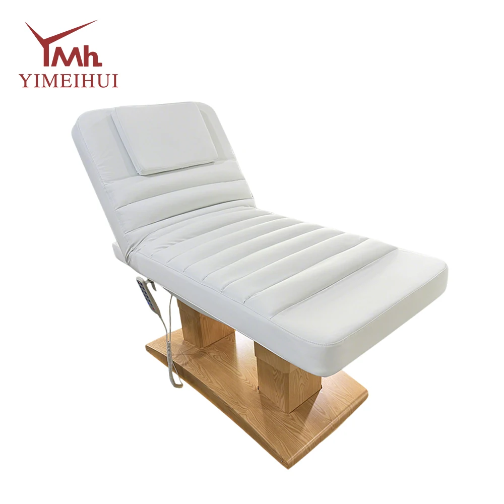 White Wooden Base Soft Material Electric Full Body Facial Tatto Treatment Beauty Salon Spa Massage Table Beds