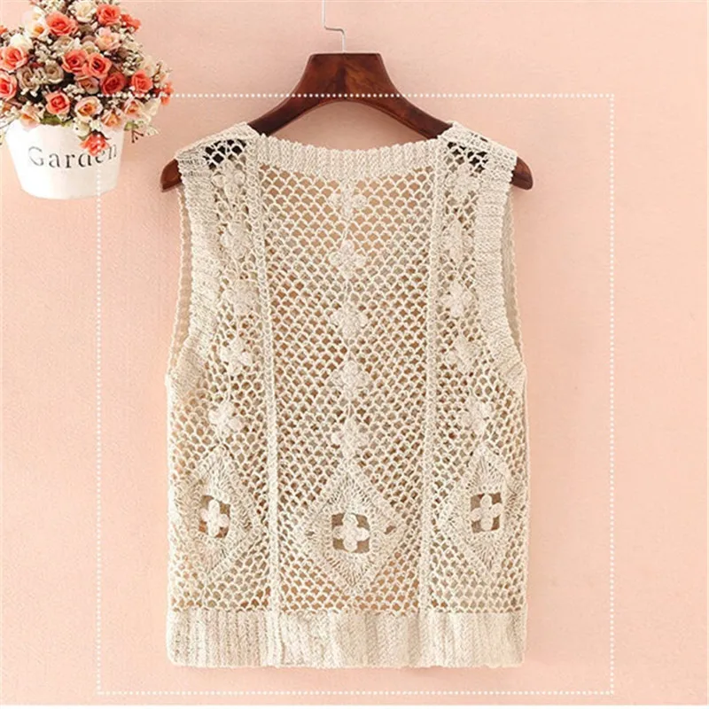 Summer Fashion Hollow Vest Women Outerwear Crochet Sleeveless Jacket Pullover Knitted Waistcoat Short Section Beach Tops H2478