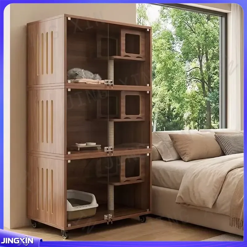 Custom for Large Wooden Cat House Outdoor Multi Layer Luxury Transparent Cat Villa Pet Supplies Furniture Shelter