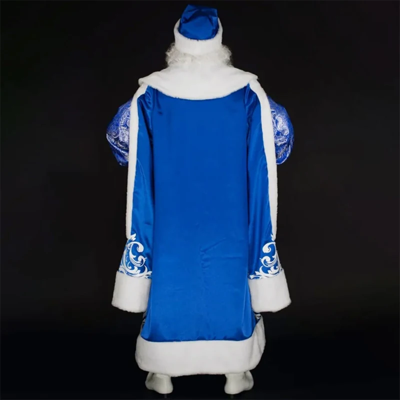 Erwachsenen-Weihnachtsmann-Maskerade, Weihnachtsfeier, Kostüm, blaues Outfit, roter Vater Frost, langes Gewand, Herren-Ded-Kostüm – Detail 4