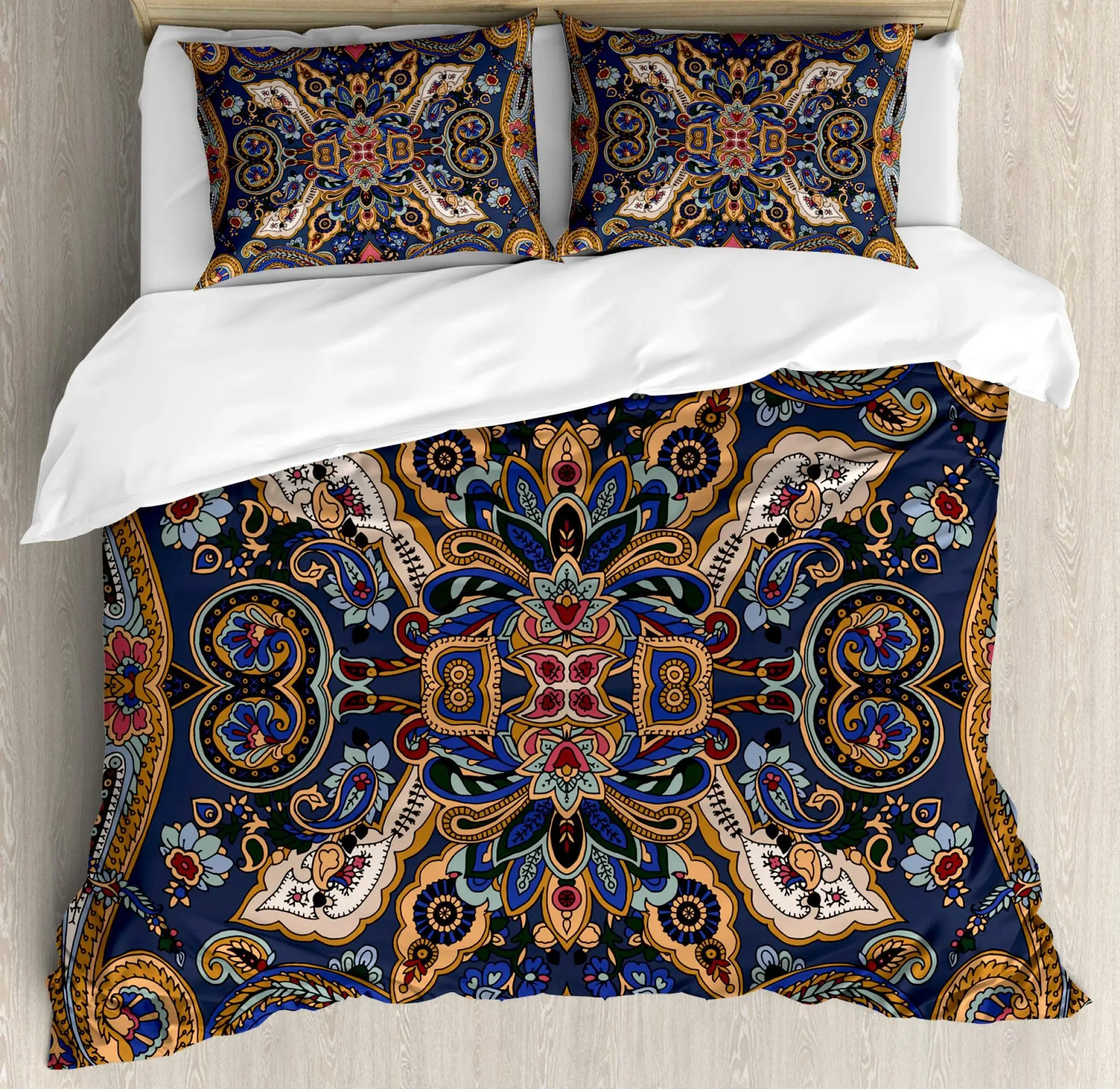 Paisley Comforter Set Queen Size,3 Piece Quilt Cover Boho Bedding Set Soft All Season 1 Comforter Cover 2 Pillow Shams Full Size