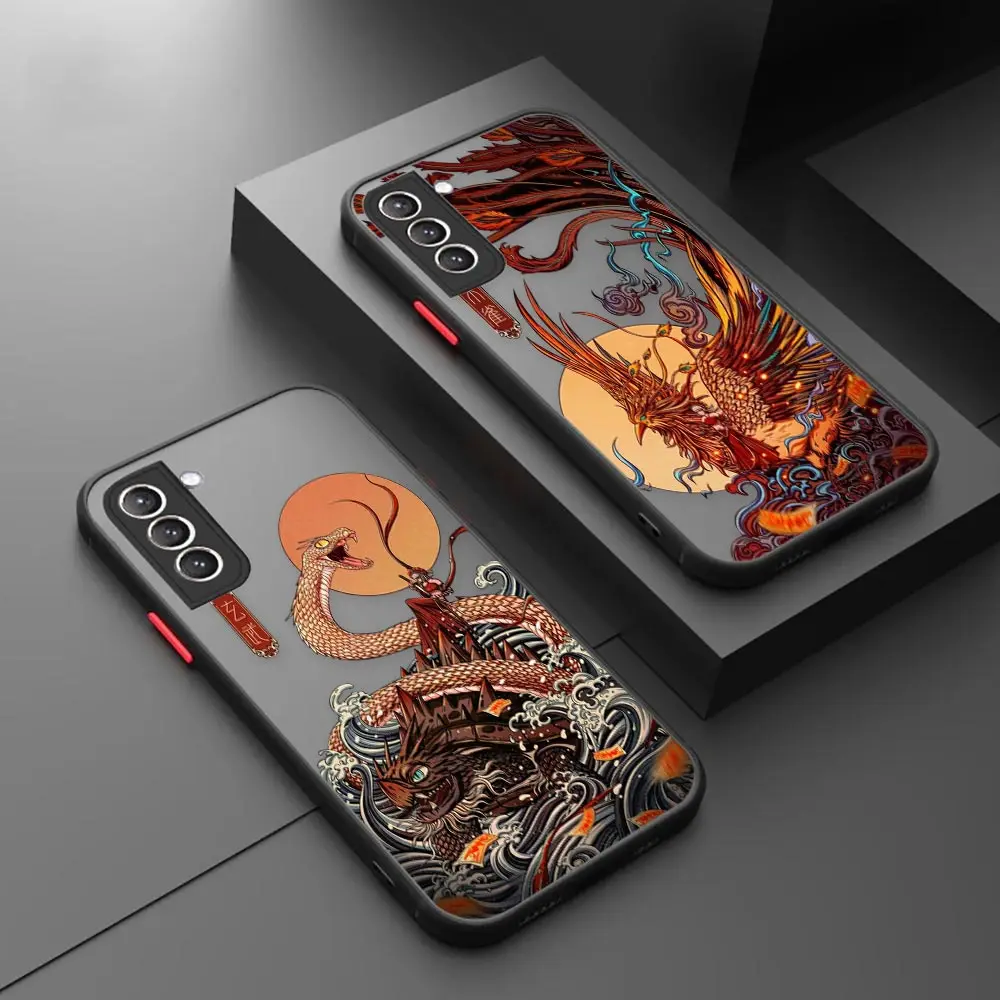 Dragon Pattern Clouds S23 5G Case For Samsung S20 S21 FE S22 S23 Ultra Case Funda Galaxy S21 S10 S9 Plus Matte Back Covers Tiger