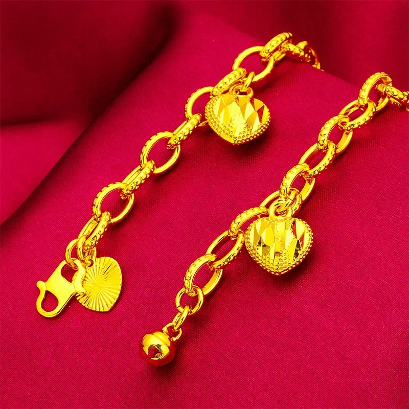 EternaGold  Love Mini Heart Bracelet for Women, 24K Gold, AU999 | Tiny hearts on delicate chain, adorable & sweet for daily wear