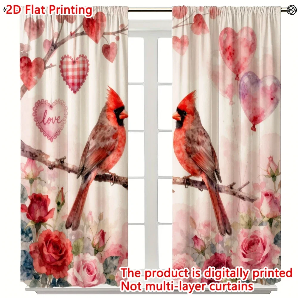 

2 шт. Романтические шторы «Птицы любви» ко Дню святого Валентина — современный художественный стиль, подходят для всех комнат, всесезонные декоративные шторы