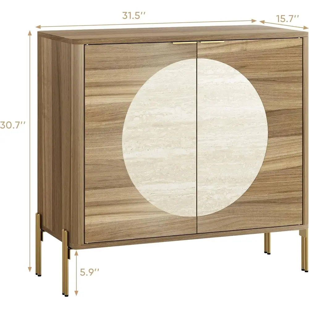 ern Sideboard Buet Cabinet, Wood Accent Cabinet with aux Travertine Inlay & Gold Legs, Storage Cabinet or Dining Room, Living Ro