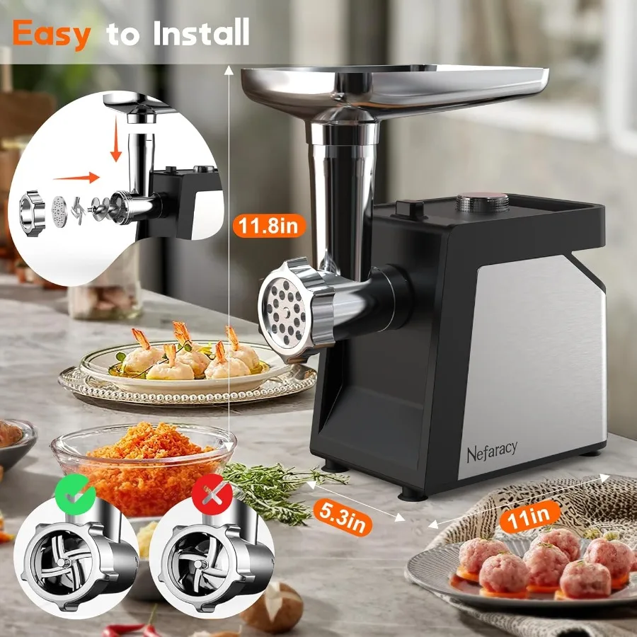 مفرمة لحم كهربائية بمقبض 2600 وات ماكس باور للمطبخ المنزلي تستخدم ماكينة مفرمة لحم من الفولاذ المقاوم للصدأ شديدة التحمل مع 2 Bl