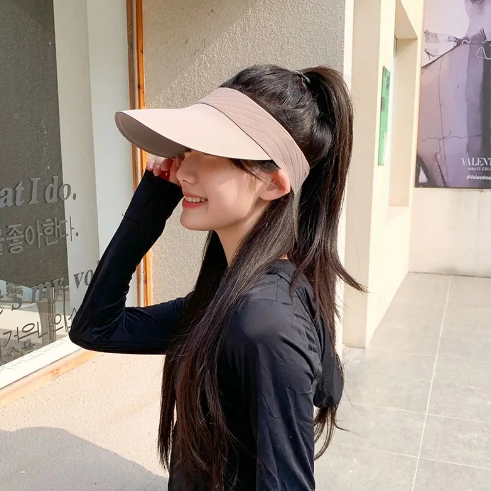 

Ice Silk Summer Seamless Sun Hat Large Brim Adjustable Sunscreen Baseball Cap UV Protection Empty Top Breathable Air Sun Hat