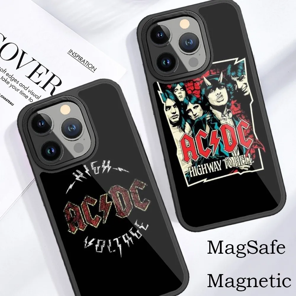 A-AC D-DC Band Phone Case For iPhone 15 14 13 12 11 Pro Max Plus Magnetic for Macsafe Cases Cover