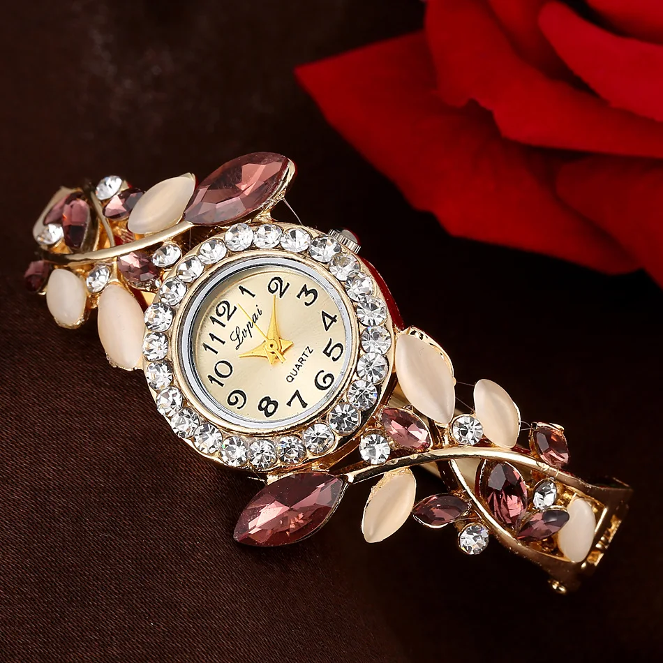 Women Vintage Quartz Watches Fashion Rhinestone Flower Ladies Bangle Bracelet Luxury Steel Women Watch Female Clock Reloj Mujer