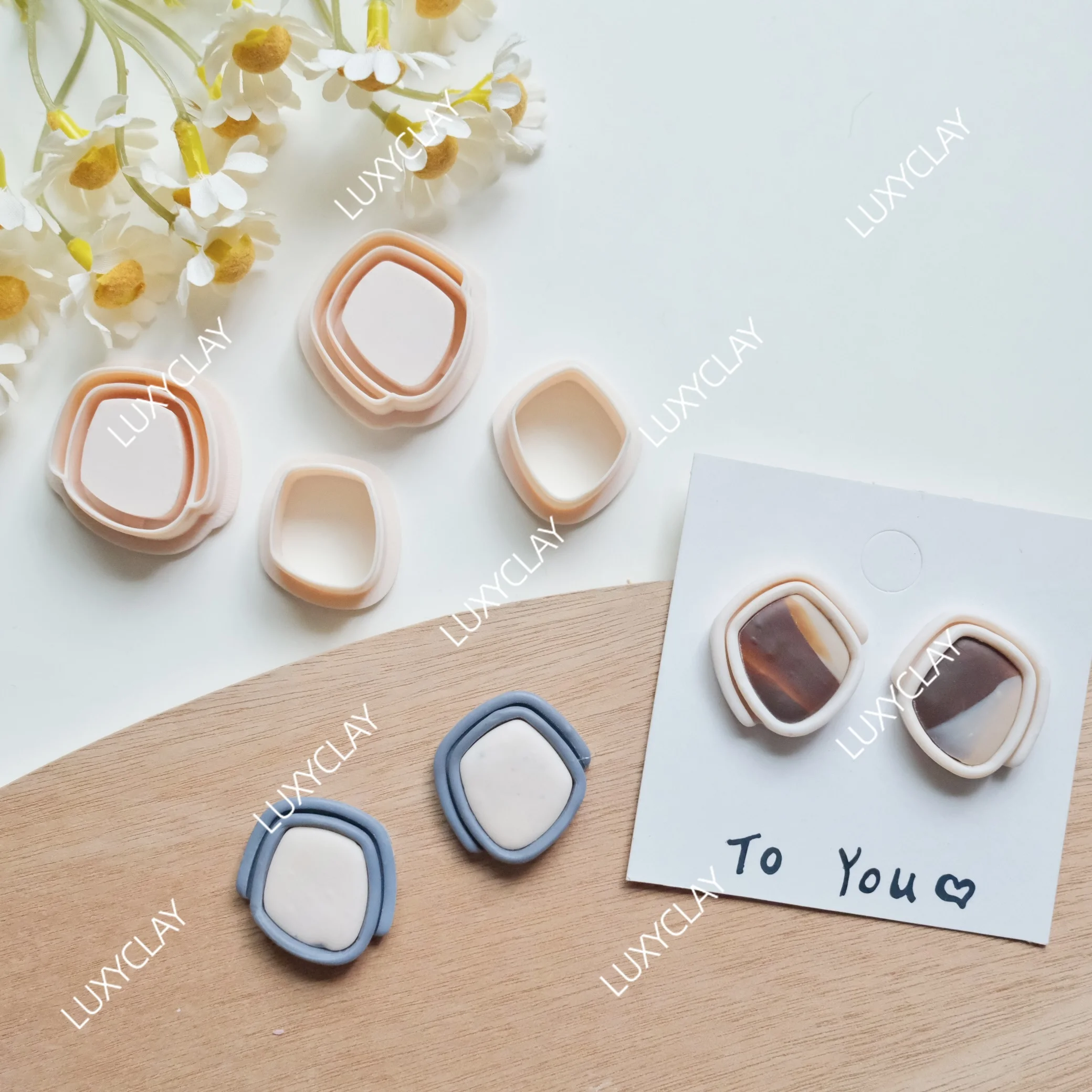 4pcs/set Geometric Cabochon Shape Polymer Clay Cutter & Stamp for Earring Jewelry Making, Arch Bezel Cutter for Polymer Clay