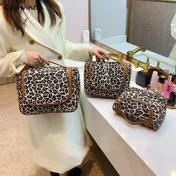 Large Capacity Vintage Leopard Cosmetic Bags Women Portable Travel Toiletries Storage Wash Bag Ins Ladies Makeup Cases Ulzzang