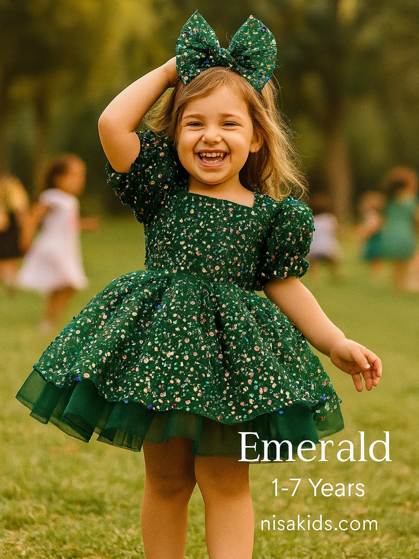 

Jill Wish M010 Green Sparkly Flower Girl Dress with Lace Knee Length 1st Birthday Festival Wedding Party Pageant Gown for Kids