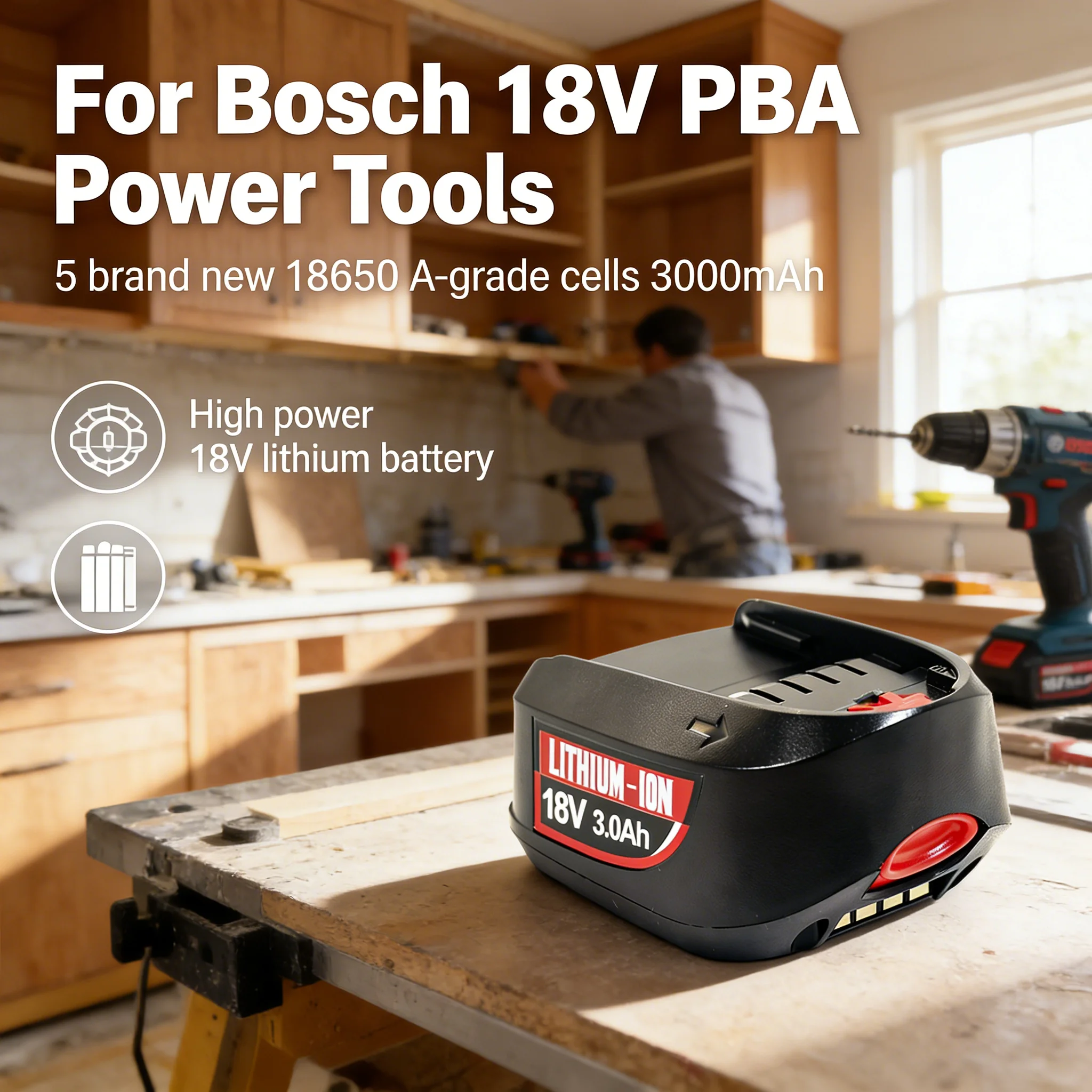1.5Ah-3Ah 2.5Ah For Bosch 18V PBA Replacement Battery for PBA PSB PSR PST Rechargeable Screwdriver Batteries AL1830CV AL1810CV