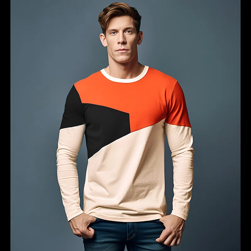 

Simplicity Style Long Sleeve T-shirt Man Fall Casual O-neck Pullover Daily At Home Breathable Top Fashion Cotton Sports Clothing