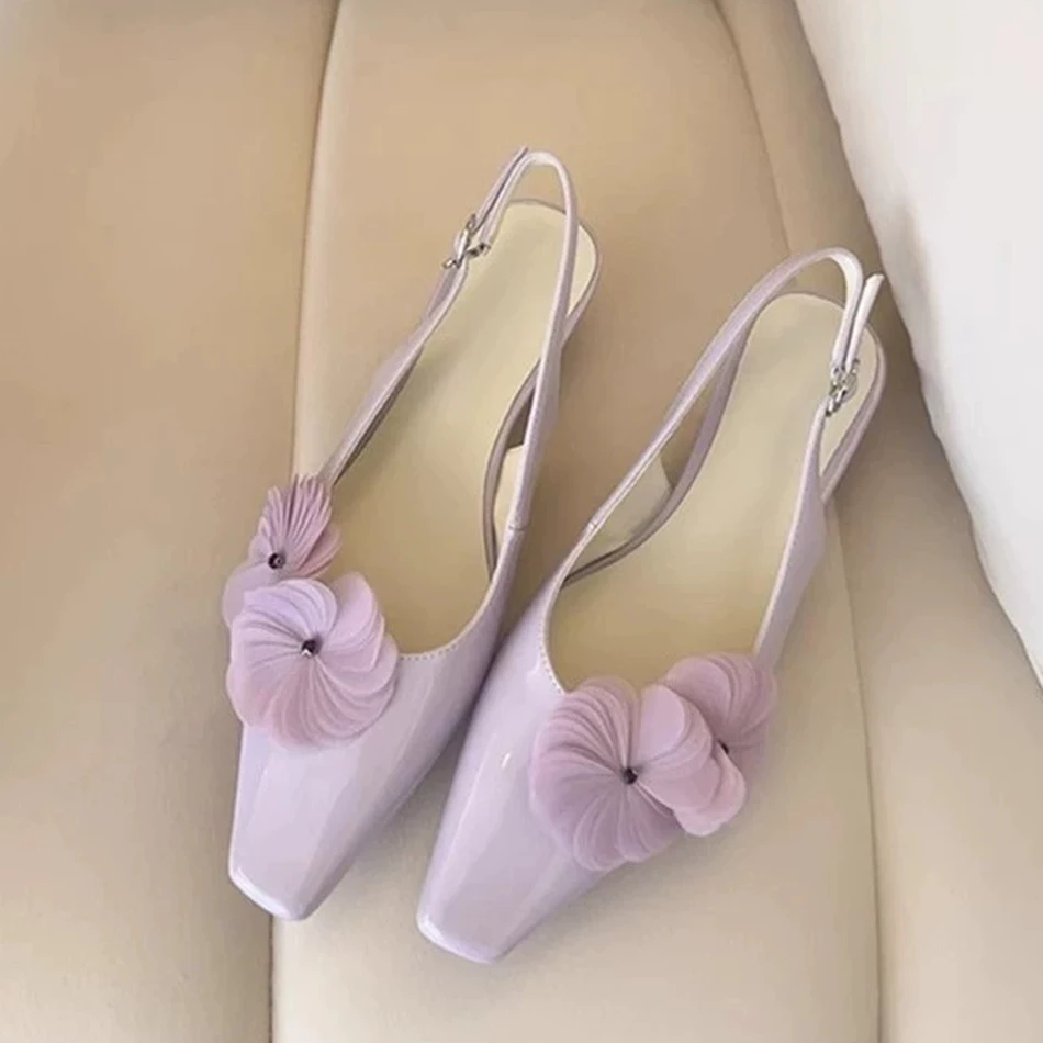 

The 2025 new women's shoes, flower-shaped toe, open-back single shoes, women's sandals, square-toed, elegant single shoes
