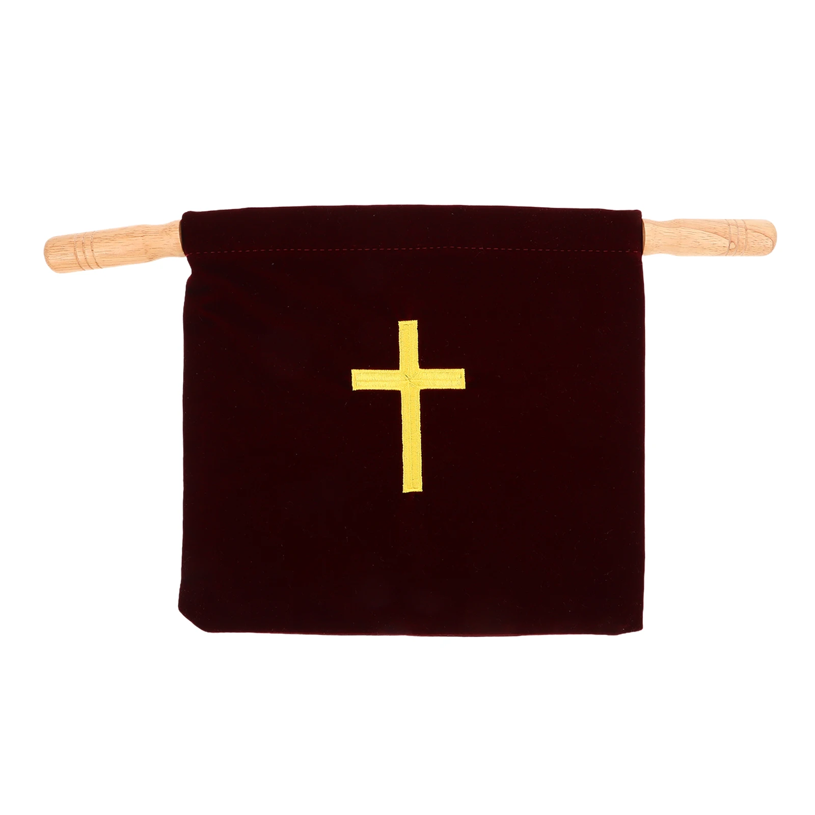

Church Offering Bag Large Capacity Fabric Wooden Embroidered Cross Holy Communion Decorations Baptism Party Red Christian Bags