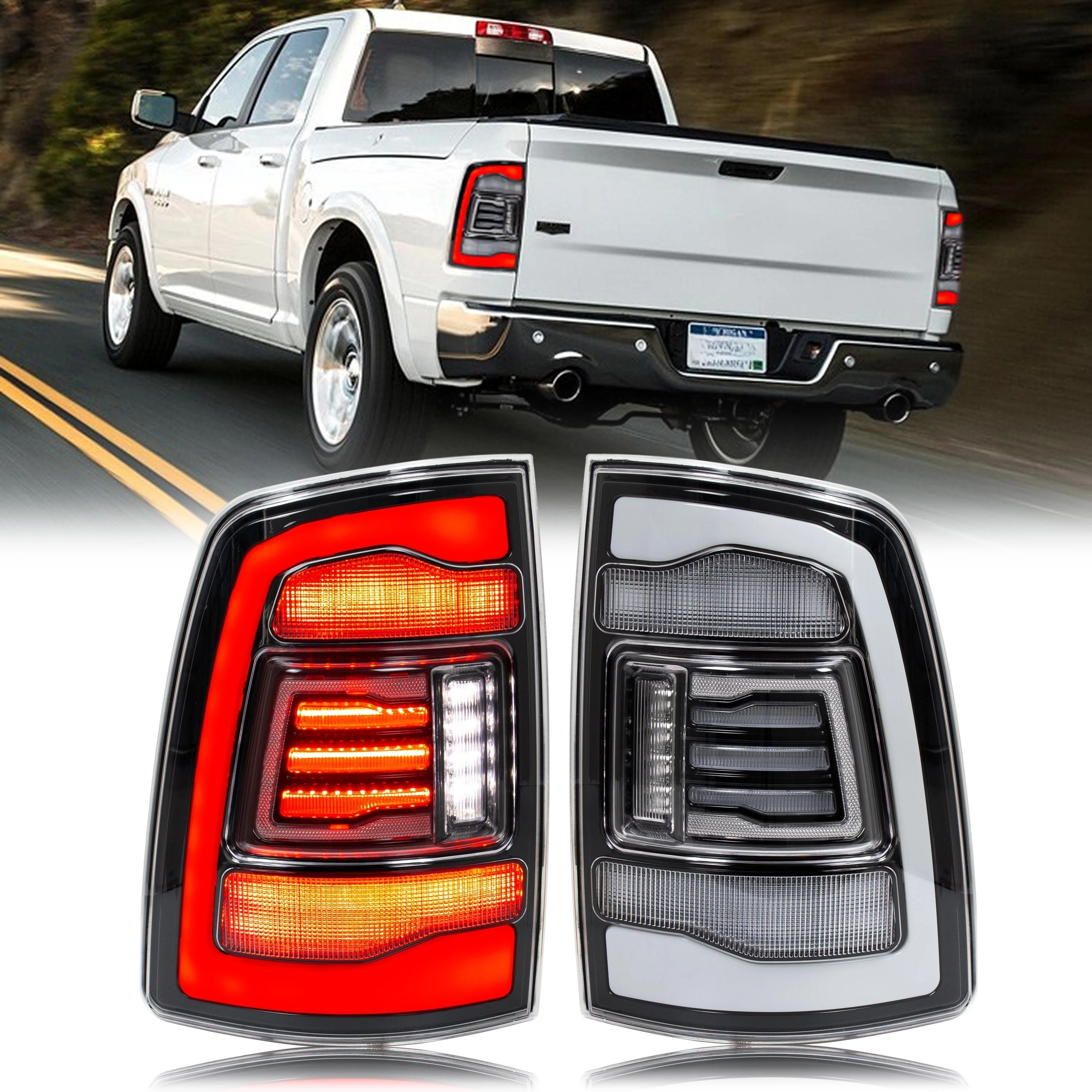 

Светодиодные задние фонари для Dodge Ram 2009-2012 1500 2500 3500 4-го поколения, динамическая анимация, последовательный сигнал, прозрачные задние фонари в сборе