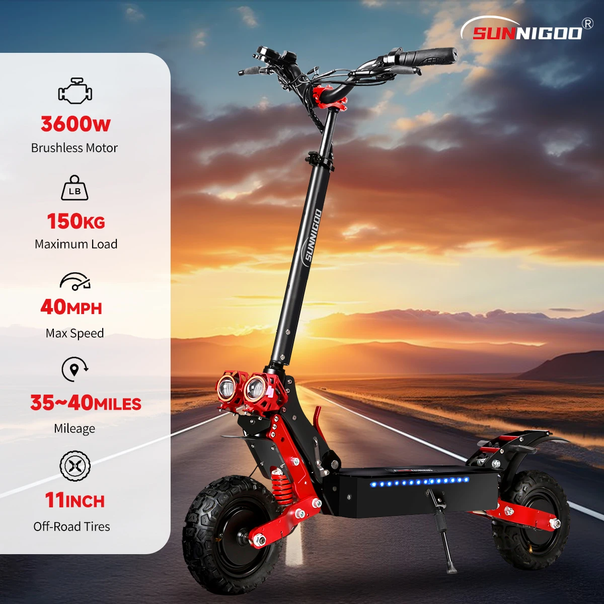 3600W Dual Motor Electric Scooter Max Speed 65km/h EScooter 11Inch Off-road 48V21AH Max Mileage 60KM Foldable Electric Scooter