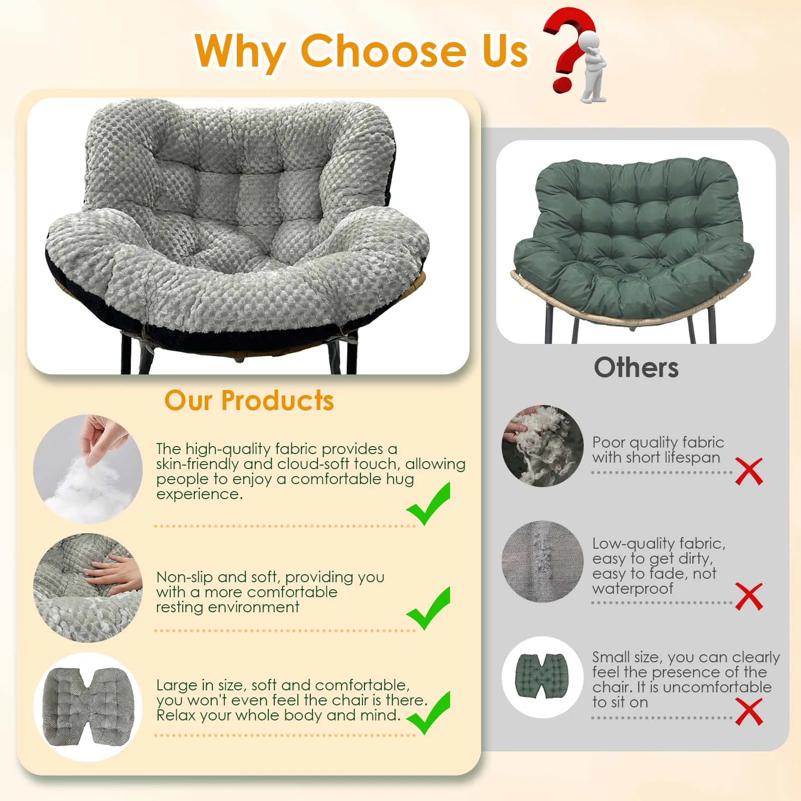 وسادة كرسي هزاز من القطيفة المخملية الدافئة لكرسي الخوص على شكل بيضة وسادة بديلة حديثة مريحة للاستراحة في الأماكن المغلقة