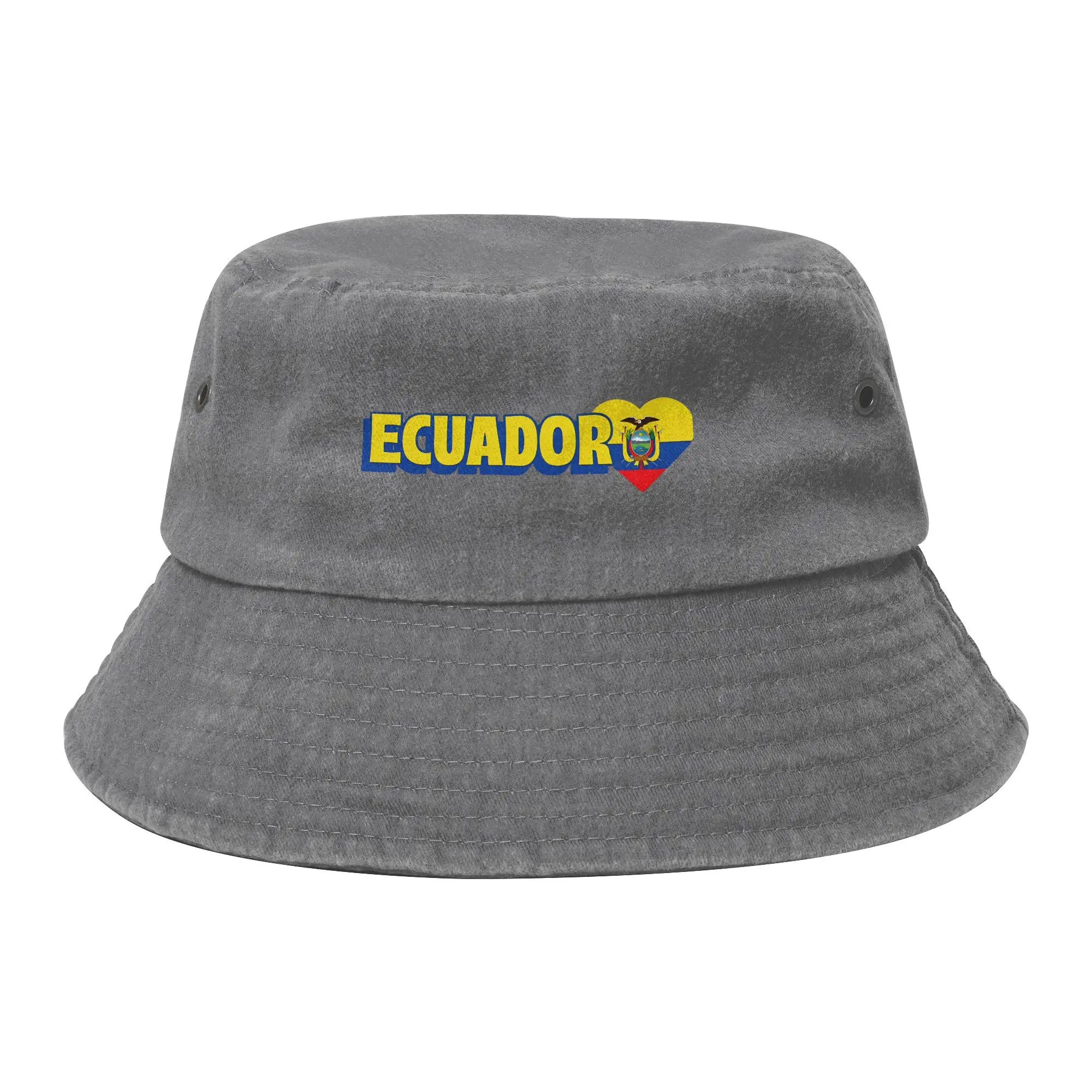 Unique Design Ecuador Flag Cotton Bucket Hat For Unisex  Washed Distressed Bob Hat Beach Vacation Getaway Headwear